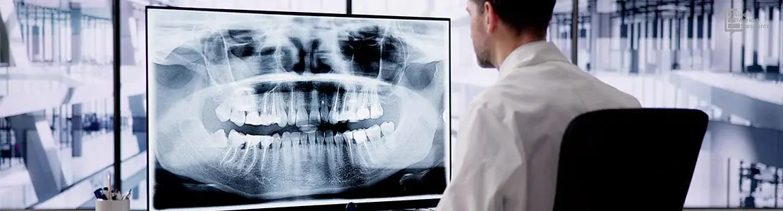 Doctor reviewing dental imaging on computer monitors